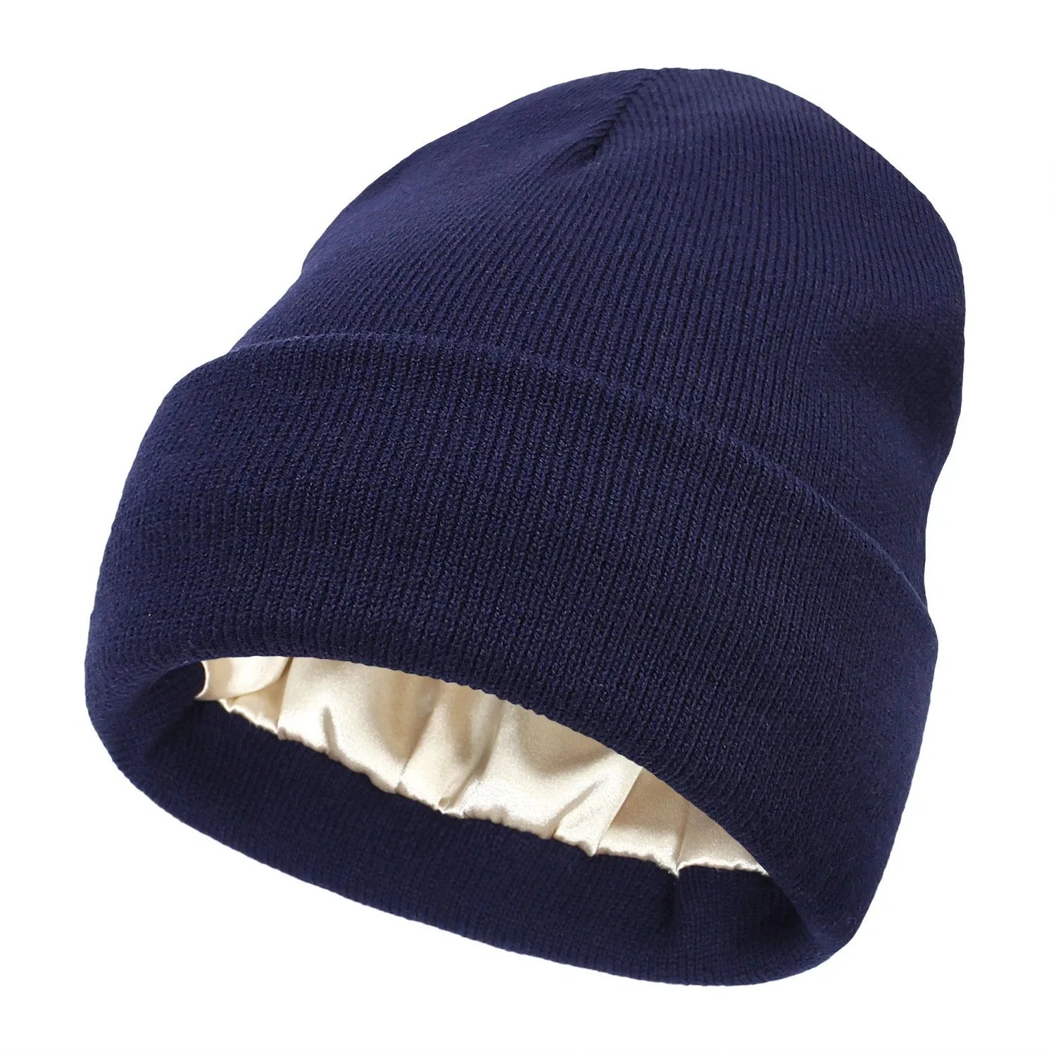 Sienna ribbed knit cuffed beanie with satin lining, unisex casual everyday hat in warm tones
