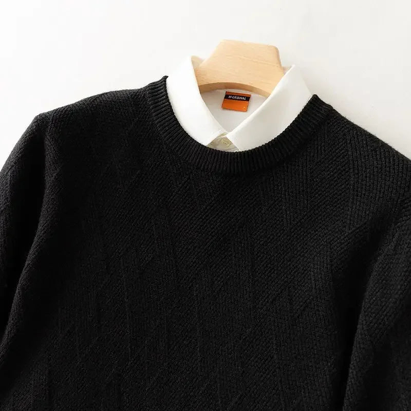 Men's diamond knit sweater casual layering essential with classic textured pattern soft-touch knitwear