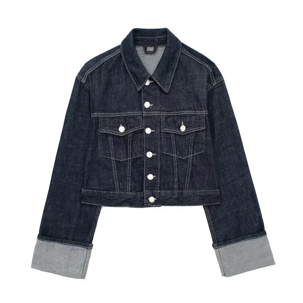 Women's cropped denim jacket Sophie urban chic fit with classic blue wash versatile everyday layer