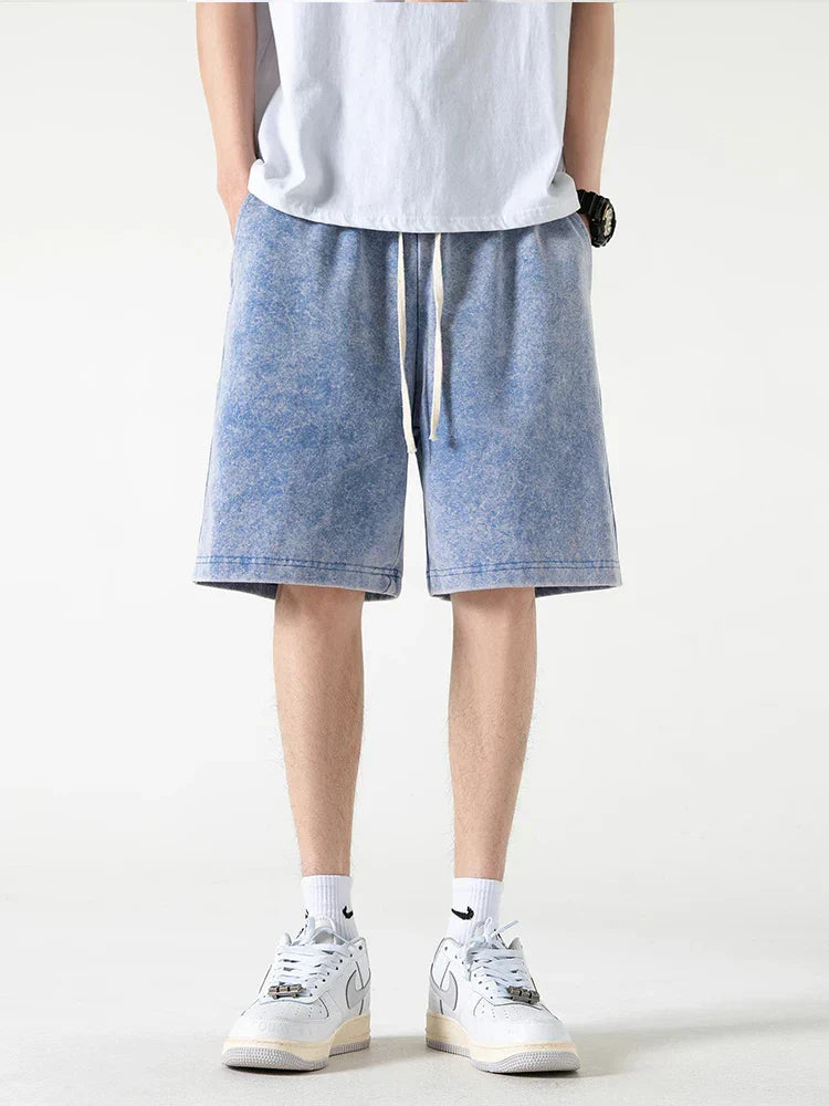 Men's relaxed fit cotton blend shorts with elastic drawstring waist in neutral everyday casual style