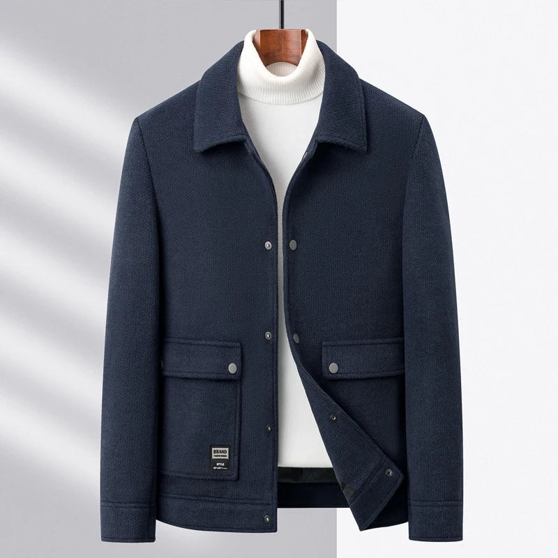 Wagner unisex wool blend coat in classic cut with velvet finish and snap-on buttons for cold weather