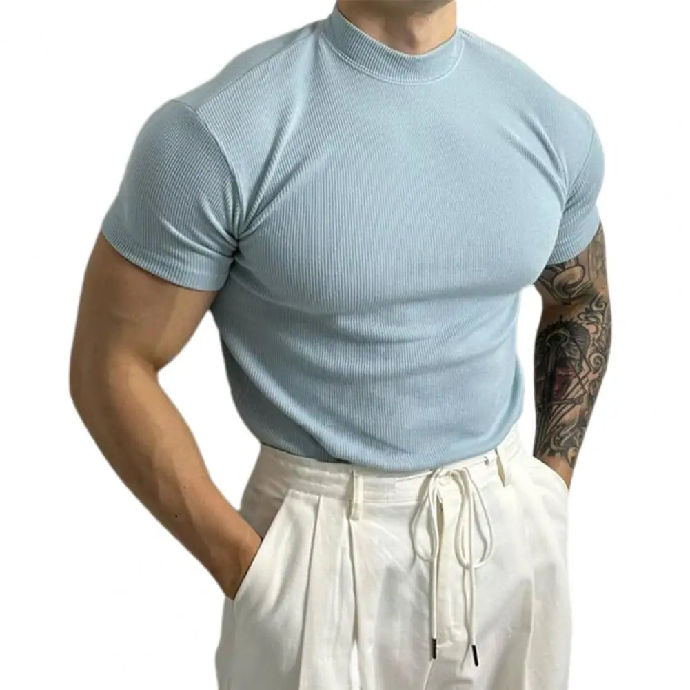Slim fit men's athletic t-shirt with moisture-wicking fabric, old-money style, streamlined silhouette
