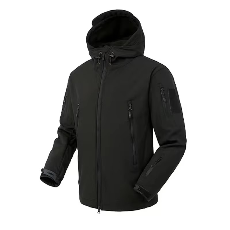 Men's navy softshell fleece hiking jacket windproof waterproof zip-up with microfleece interior lining