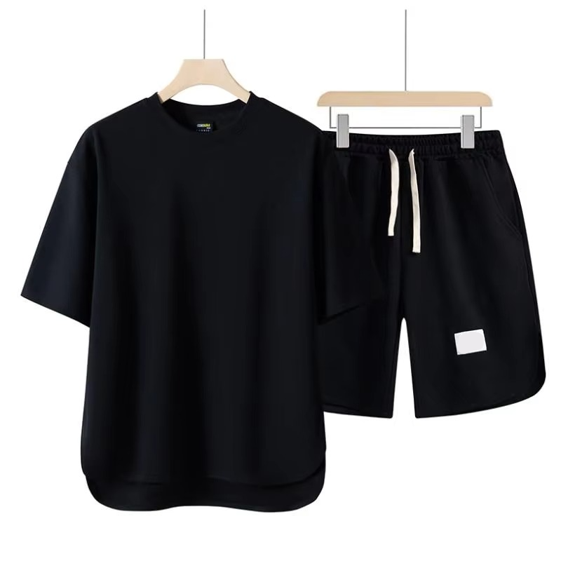 Men's breathable two-piece streetwear set short sleeve shirt matching shorts relaxed loose fit summer outfit