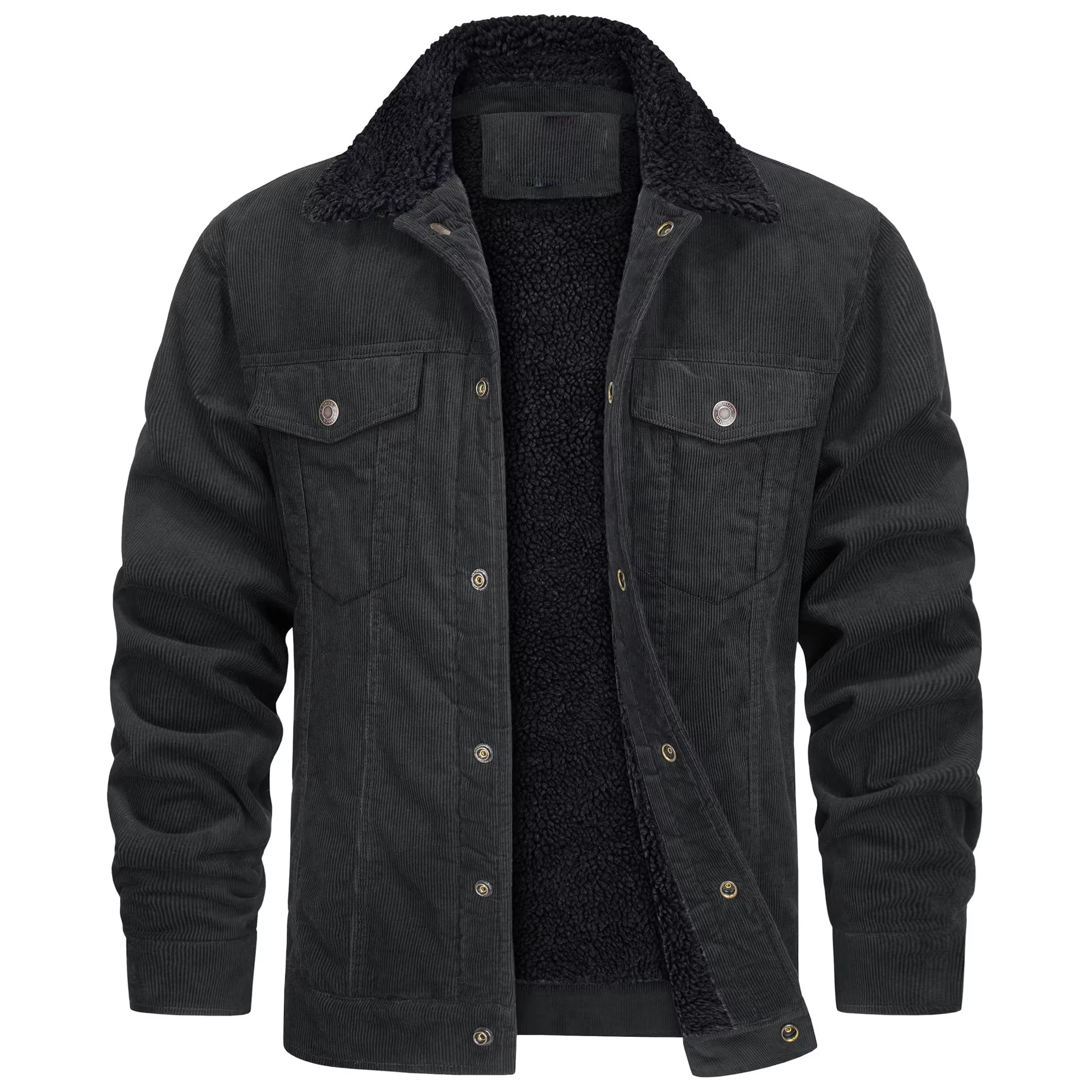 Men's navy corduroy fleece-lined winter jacket with textured shell and warm utility fit
