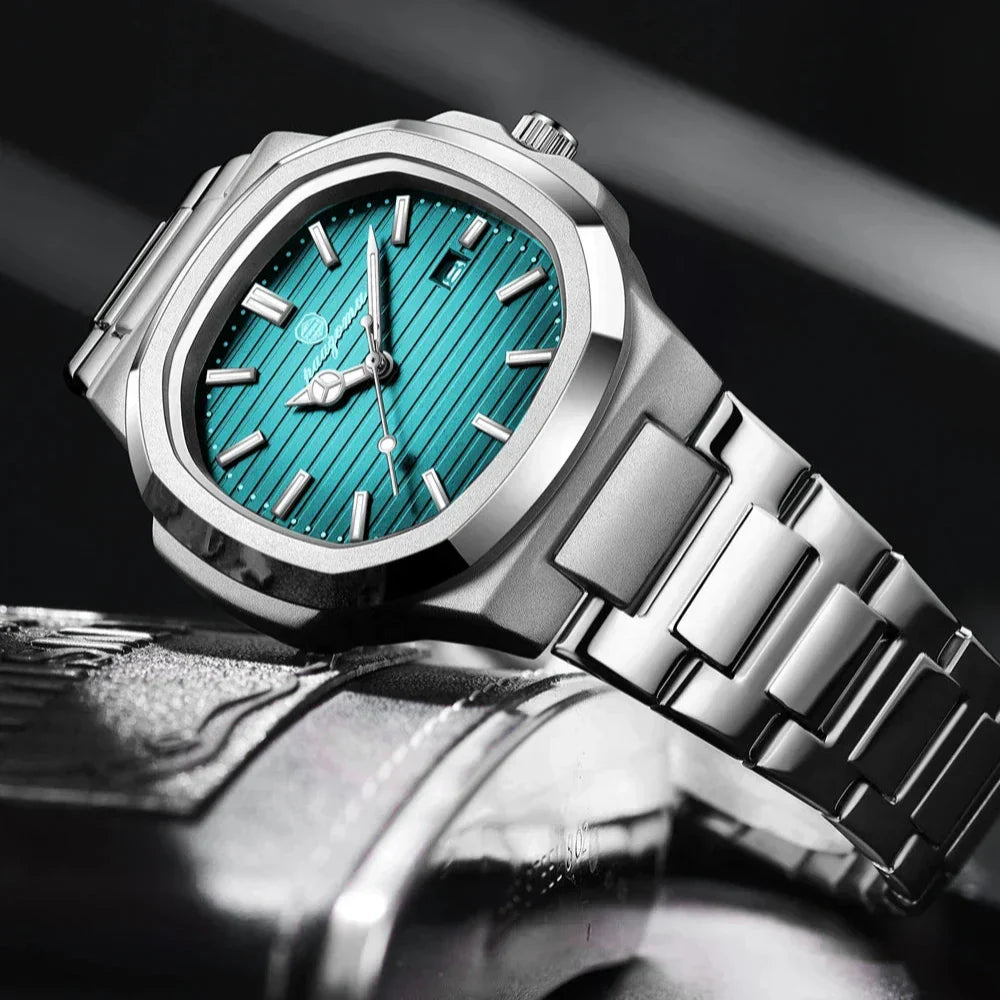 Men's TrendAura Foundation stainless steel quartz watch with luminous hands and metal bracelet