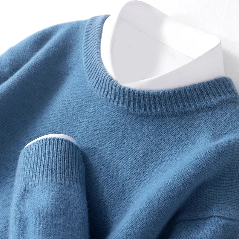 Men's merino wool crew neck pullover in classic fit, soft breathable knit for everyday warmth