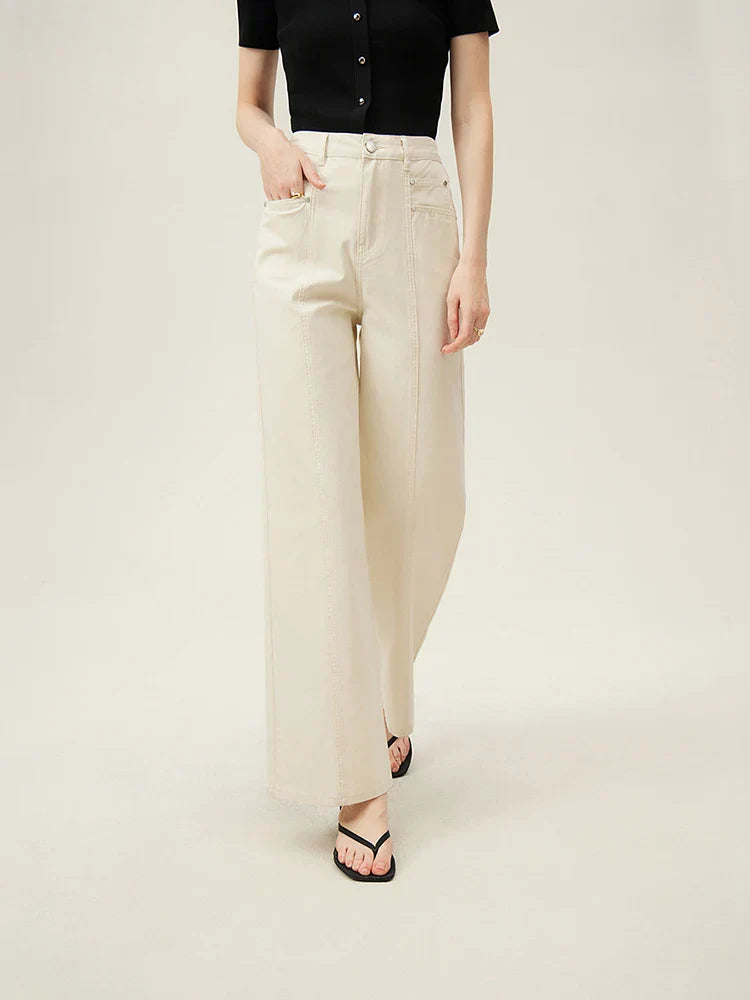 Isla wide-leg soft ivory 100% cotton denim jeans with flowing silhouette for women