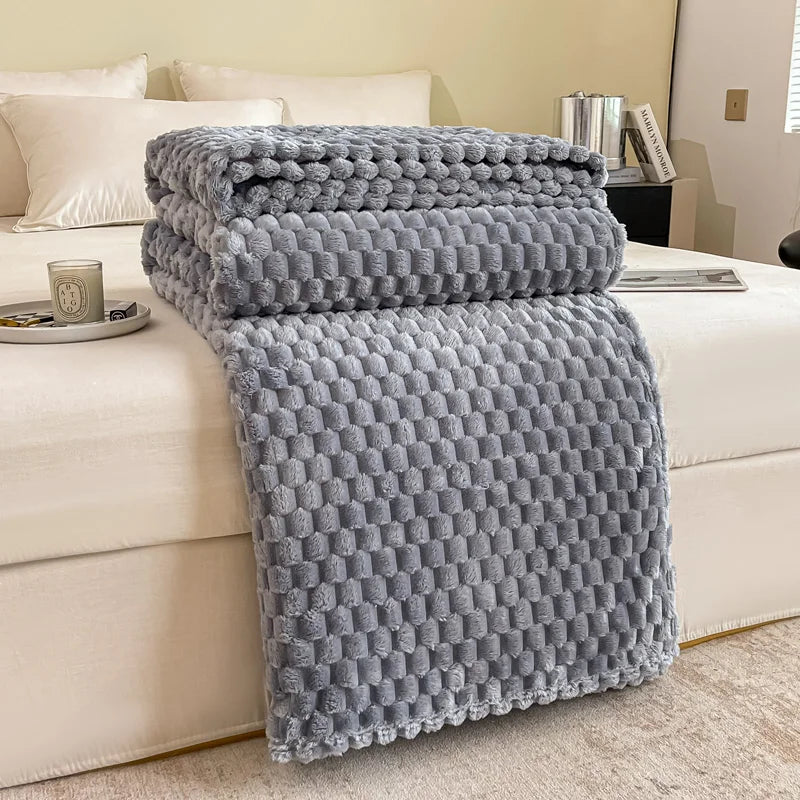 Bright yellow plaid velvet throw blanket ultra-soft cozy checkered pattern for sofa bed adults pets