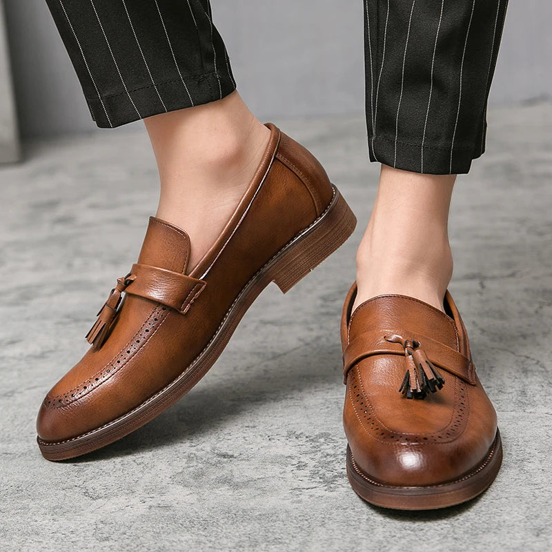 Hamilton tassel loafer black vegan leather pointed-toe dress shoe with classic tassel accents