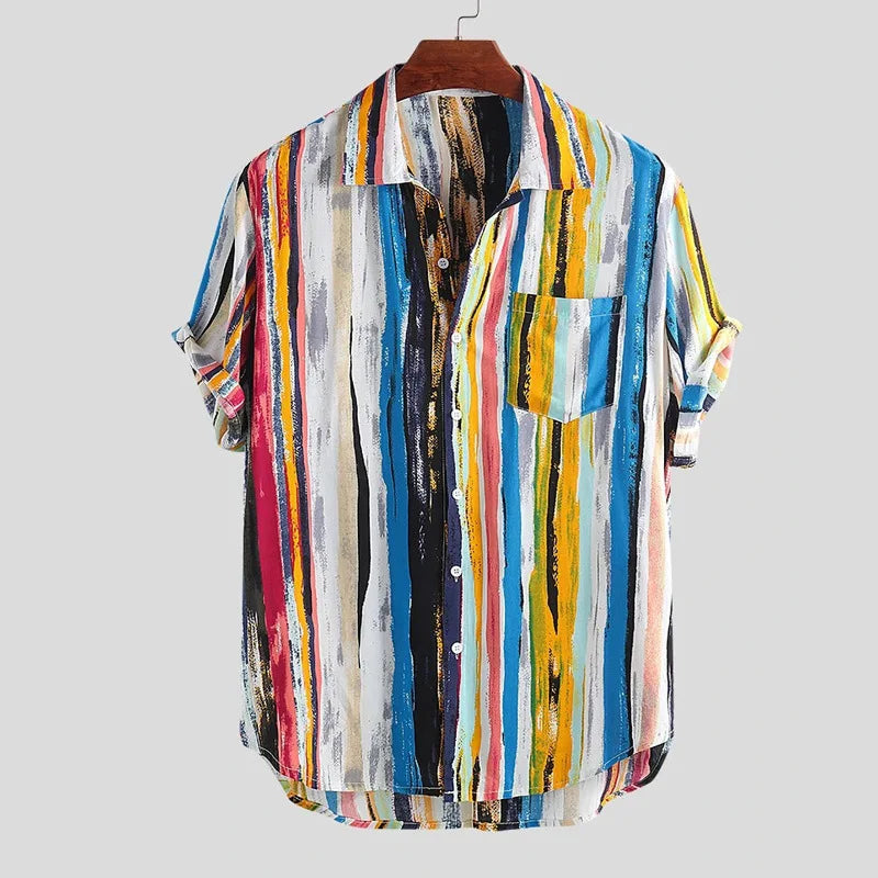 Fresno men's short sleeve shirt vibrant multicolor Hawaiian print relaxed fit party style