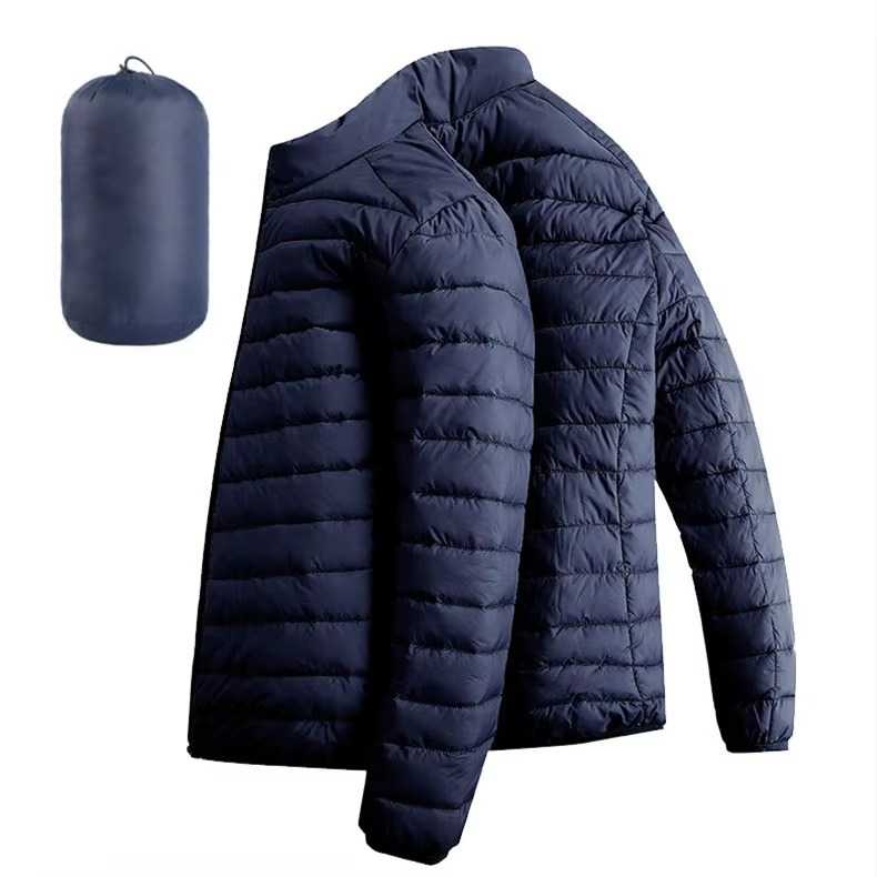Men's lightweight hooded cotton down parka with zip pockets, slim casual fit for winter warmth