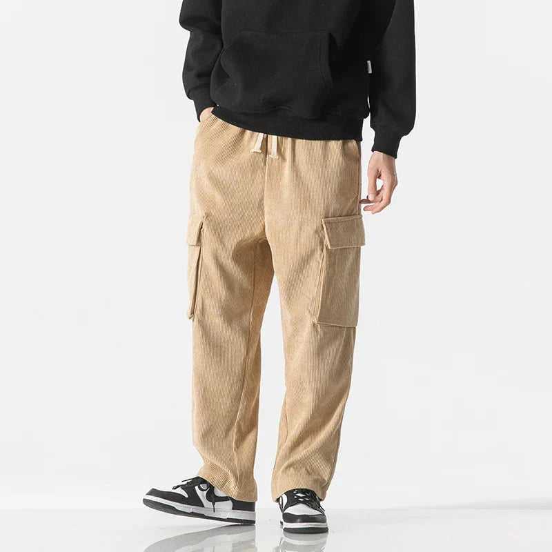 Men's gray relaxed fit cargo sweatpants with functional side pockets for casual everyday wear