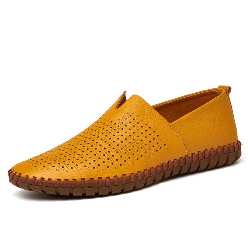 Plus size men's handmade PU leather slip-on loafers in classic tones, breathable smart-casual comfort fit