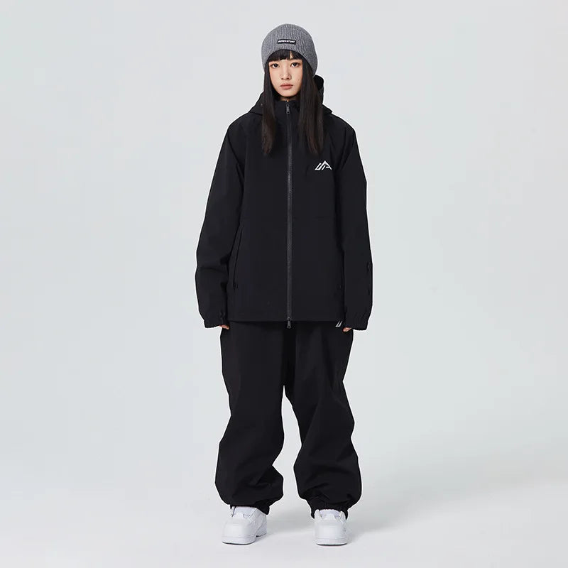 Unisex two-piece ski suit hooded jacket wide pants minimalist winter outerwear set modern relaxed fit