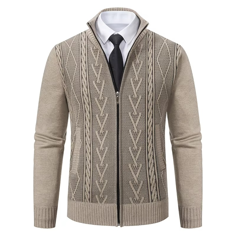Men's charcoal cashmere padded knit sweater jacket slim modern cut with insulated quilted panels