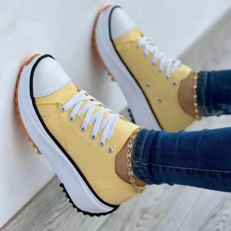 Women's white canvas platform sneakers breathable lightweight casual lace-up with subtle height-boosting sole