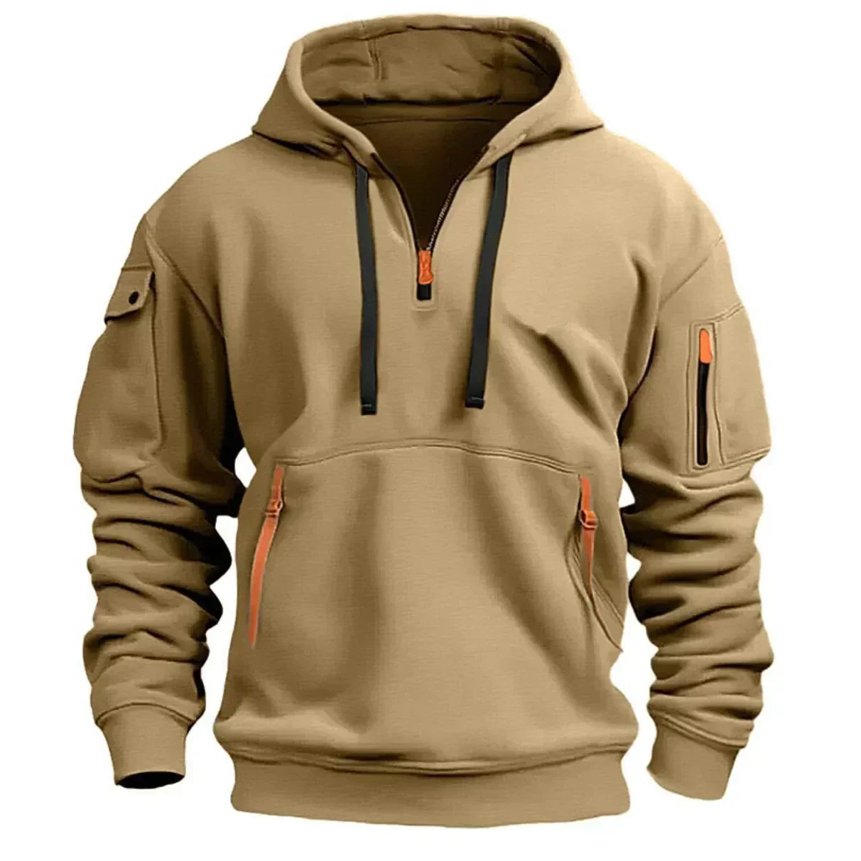 Men's grey relaxed-fit zip-up hoodie with front pockets, casual everyday style