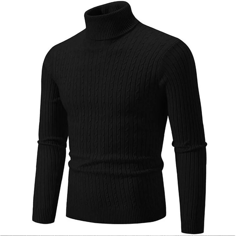 Men's gray ribbed turtleneck sweater tailored fit soft breathable knit layering essential