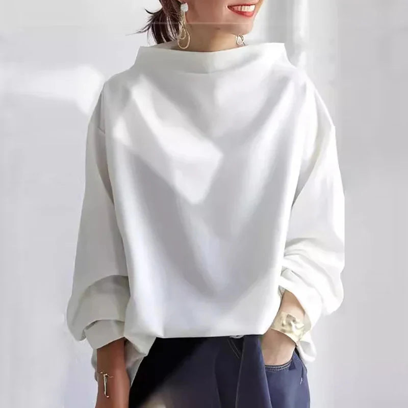 Hayden unisex oversized hoodie in neutral tone with bold high collar for cozy effortless style