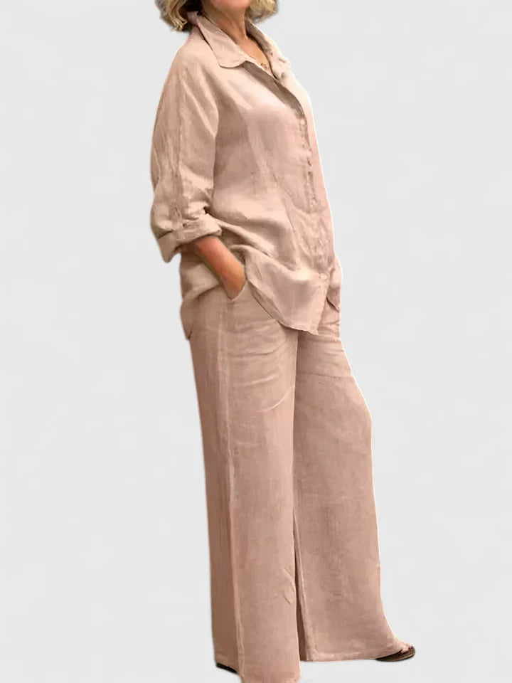Roslyn | Women's Button-Down Shirt Set Wide Leg Pants Two-Piece