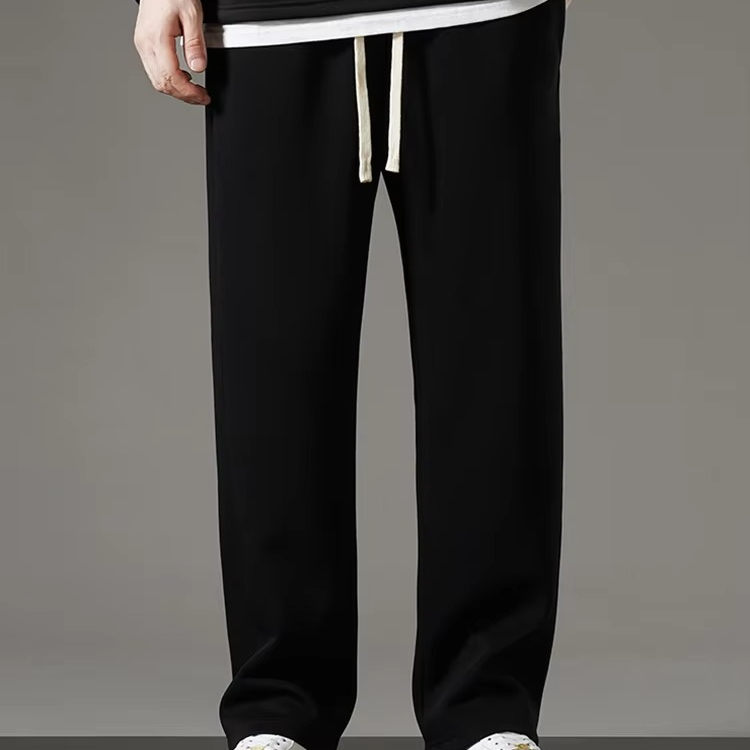 Men wide leg cotton track pants gray Korean-inspired streetwear sweatpants with relaxed tapered fit