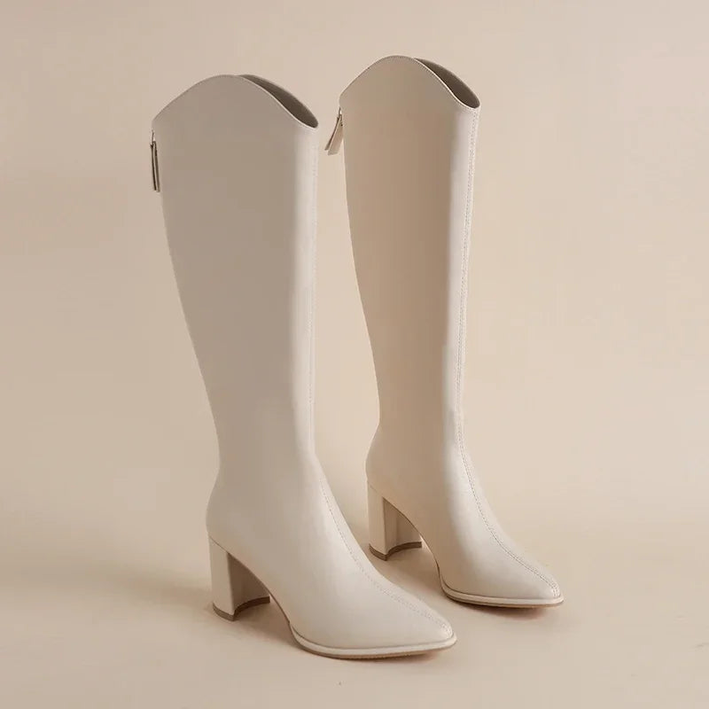 Natalia black knee-high boot faux leather sleek silhouette bold city-ready style for women