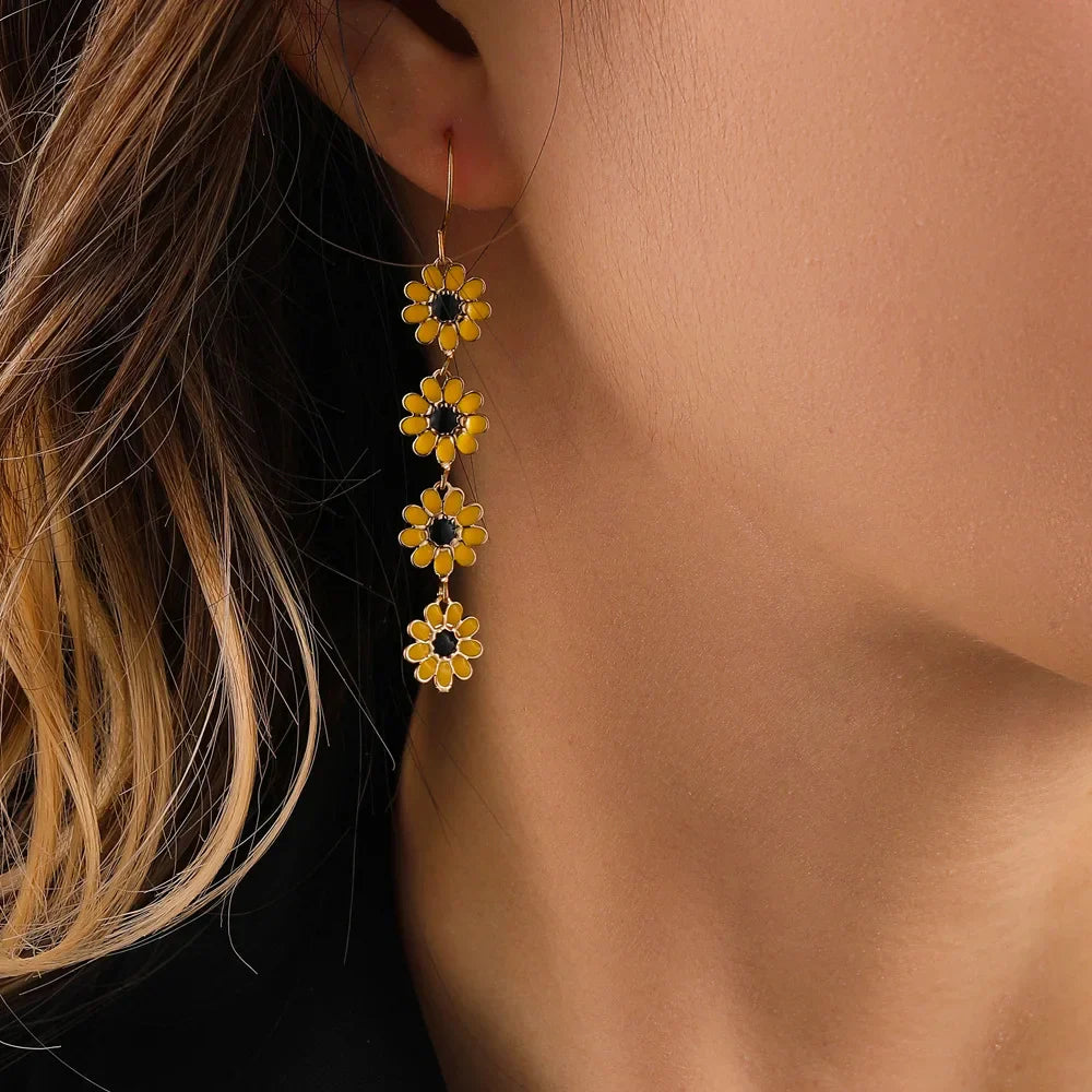 Dainty daisy charm drop earrings gold tone tarnish-resistant lightweight floral dangles for spring summer