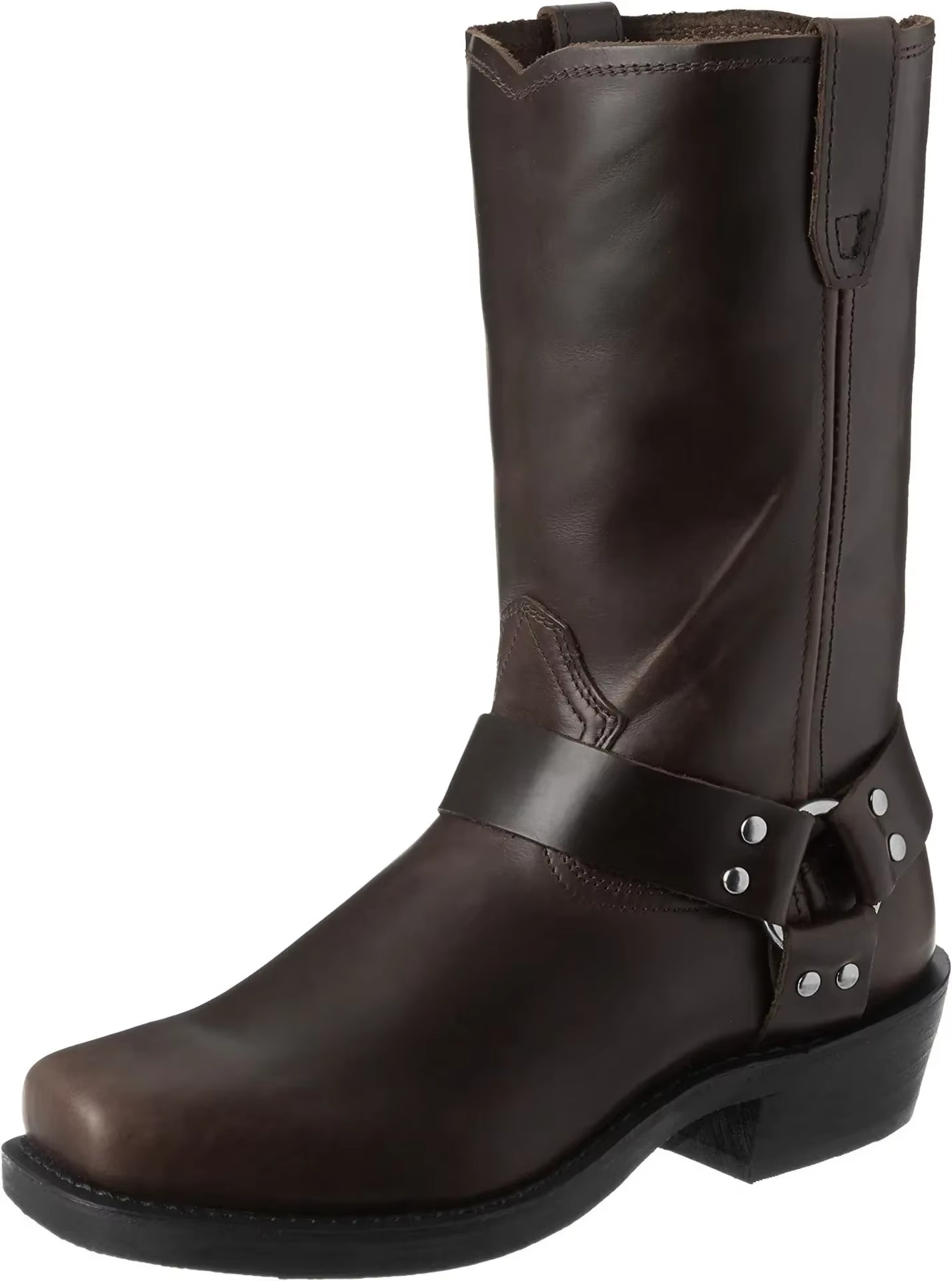 Men's retro western cowboy boots mid-calf PU leather slip-on brown durable everyday wear