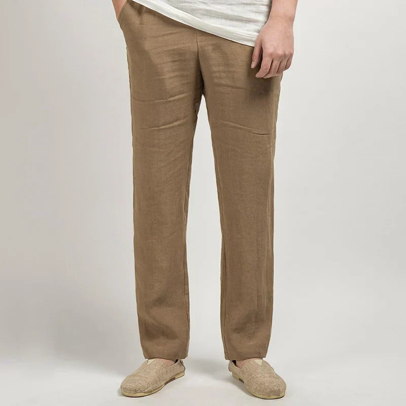 Men's linen trousers relaxed straight-leg fit breathable full-length casual smart Nordic style