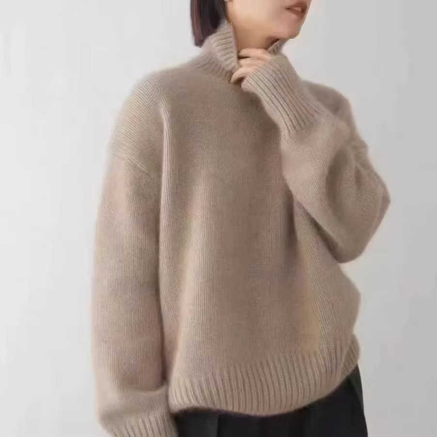 Women's high neck loose fit knit sweater autumn pullover long sleeve cozy warm style