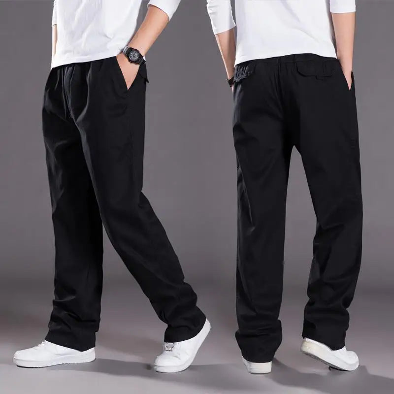 Men's wide-cut relaxed pants with elastic waistband, breathable everyday casual trousers