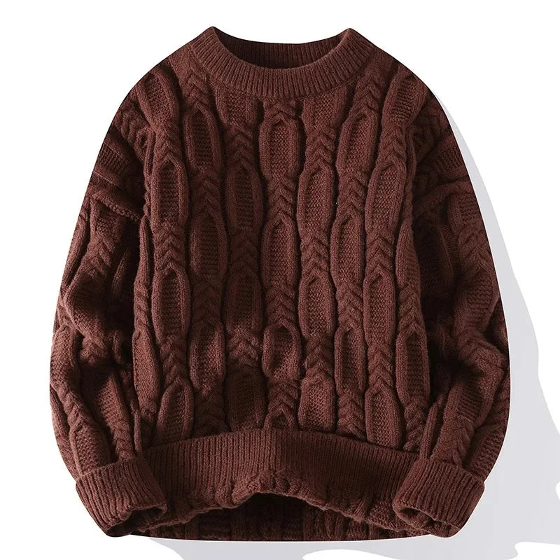Unisex cable knit crewneck sweater thick textured pattern warm cozy easy-layering style
