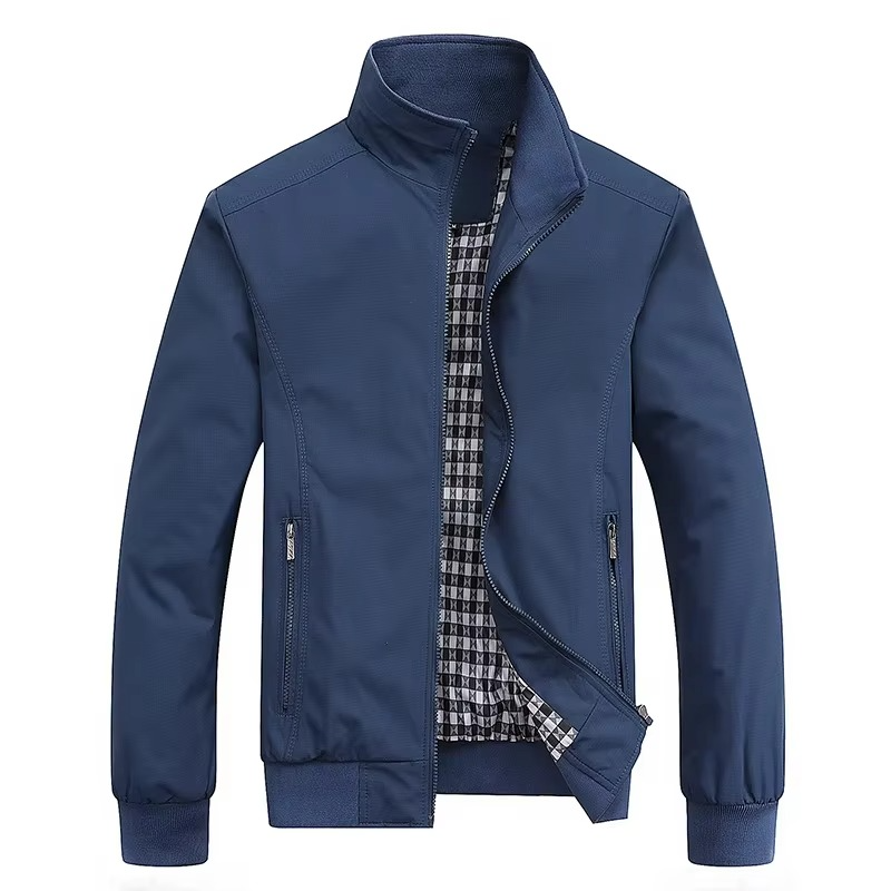 Men's slim fit bomber jacket lightweight casual outerwear with plaid lining in modern style