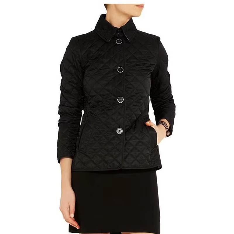 Women's slim tailored winter lapel coat with quilted cotton fill, polished silhouette and side pockets