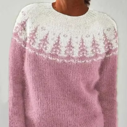 Color block loose fit women's knit top, round neck, full sleeves, relaxed silhouette