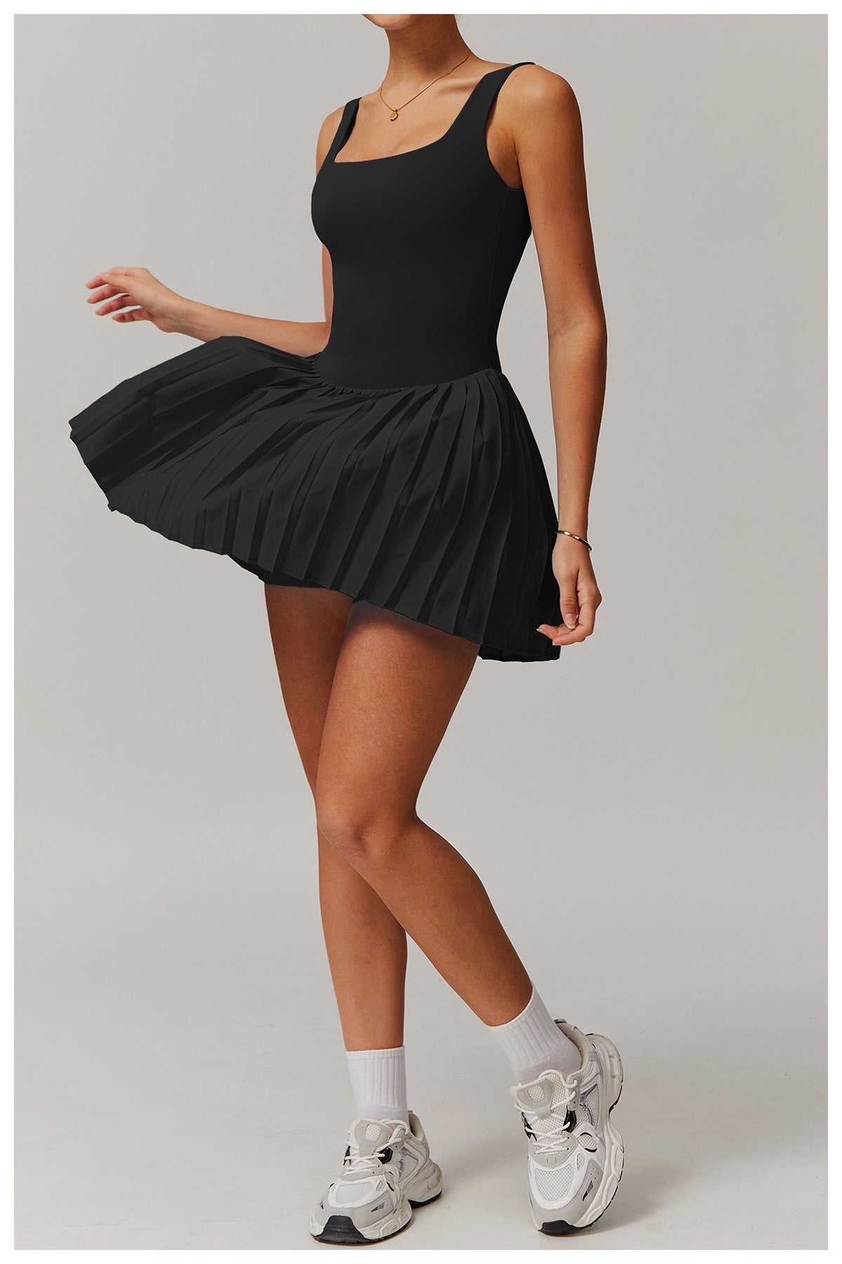 White tennis tank dress one-piece with built-in support, breathable moisture-wicking performance fit