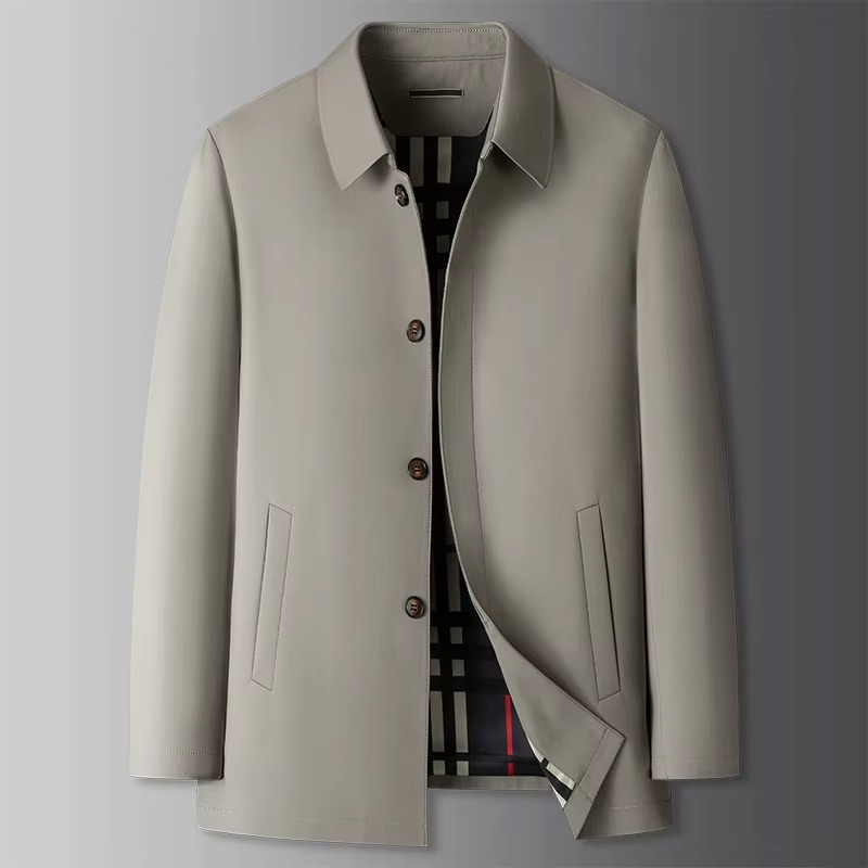 Plus size men's long trench coat classic cut full-coverage spring autumn everyday warmth