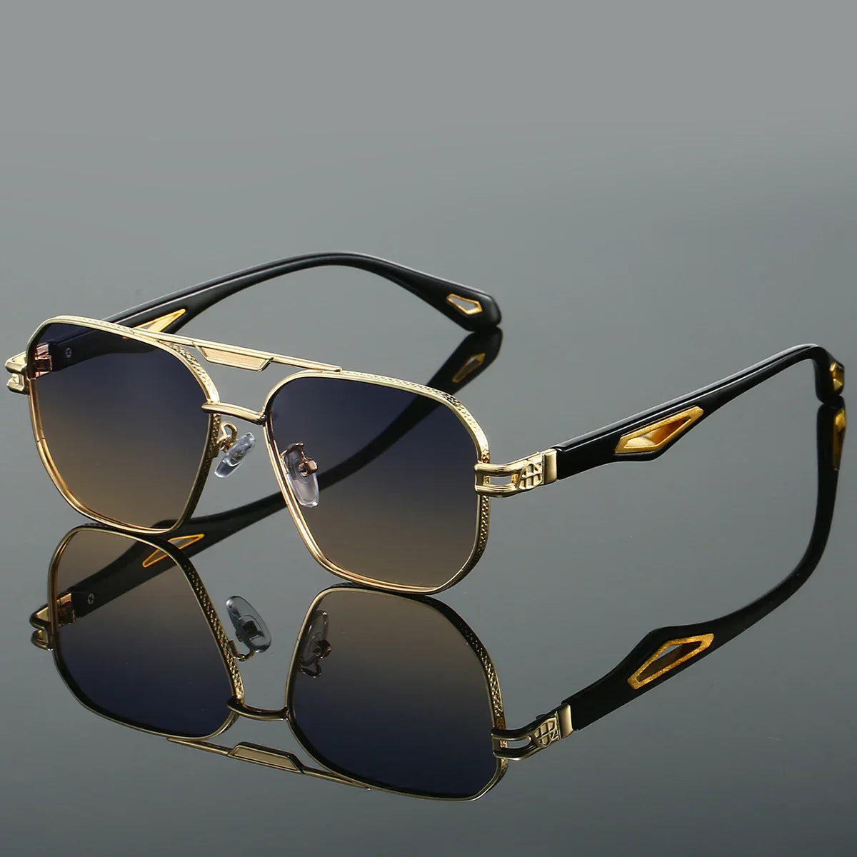Rylee black gradient square sunglasses with gold-plated hardware and anti-reflective retro lenses