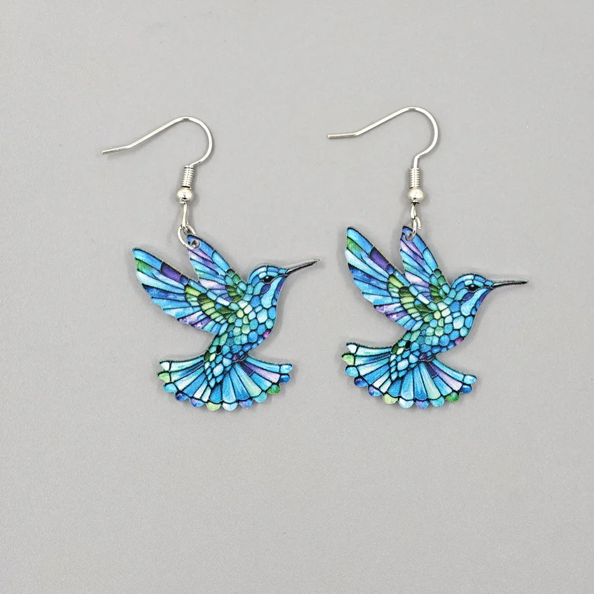 Stained glass hummingbird earrings set hypoallergenic stainless steel colorful enamel wings women jewelry
