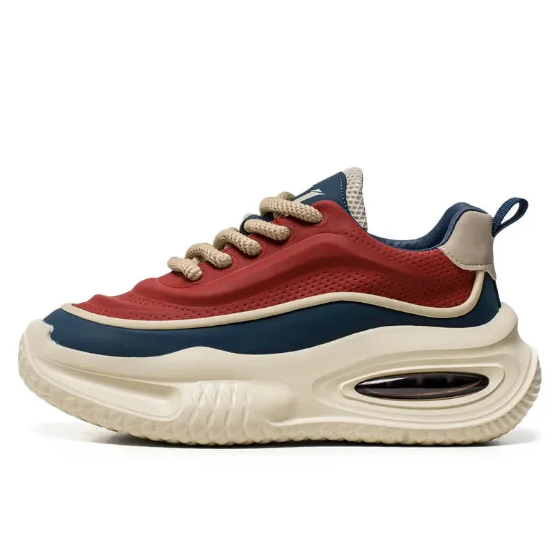 Men's white orthopedic chunky sole sneakers with bold thick platform and superior arch support