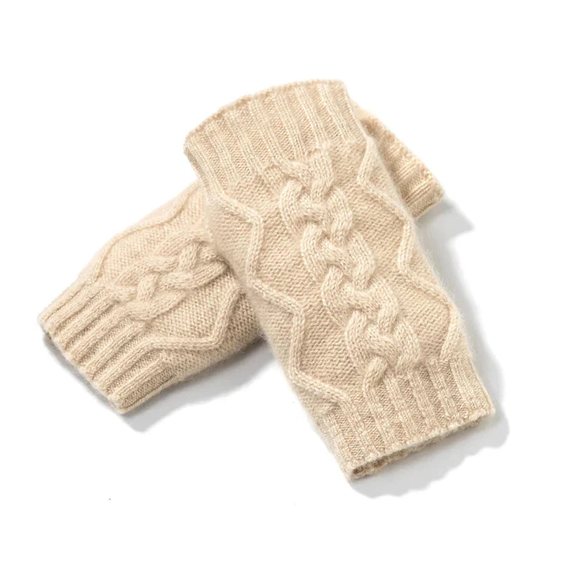 Women's fitted fingerless gloves cable knit chevron pattern ribbed cuffs warm casual fall style