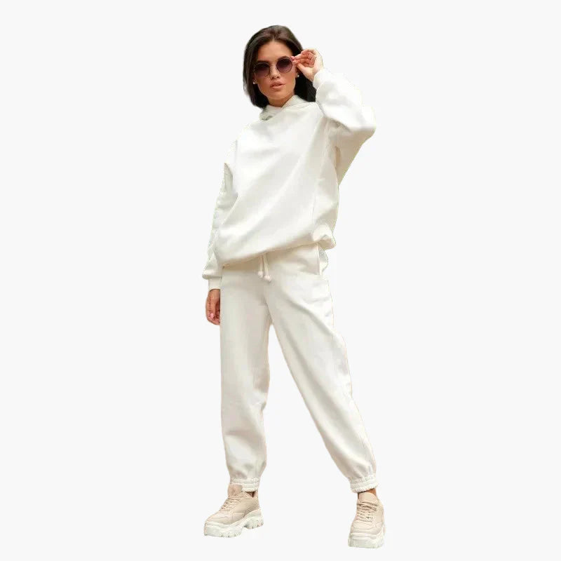 Women's oversized hoodie jogger set in casual street style with relaxed loose fit two-piece design