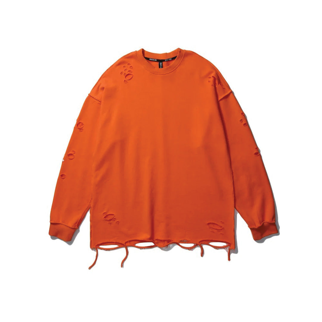Dune unisex loose-fit distressed cotton sweatshirt with subtle ripped accents layering essential