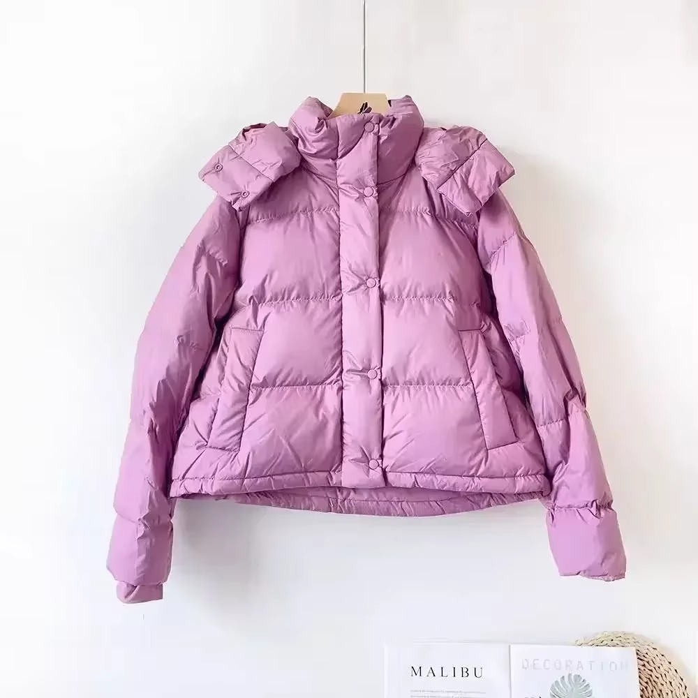Women's thickened puffer down jacket with detachable hood in warm urban minimalist style