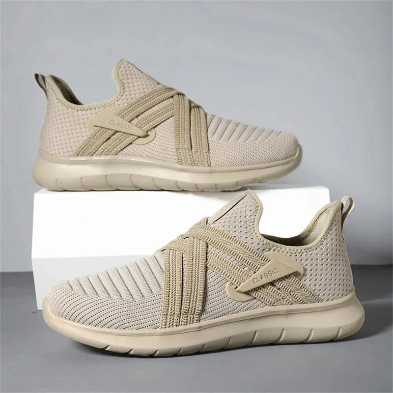 Navero slip-on mesh sneakers in neutral tones, featherweight breathable knit upper for daily walking comfort