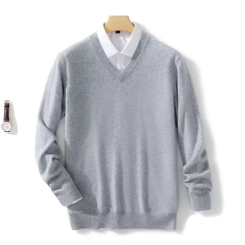 Men's wool blend V-neck sweater in casual fit, lightweight knit perfect for winter layering