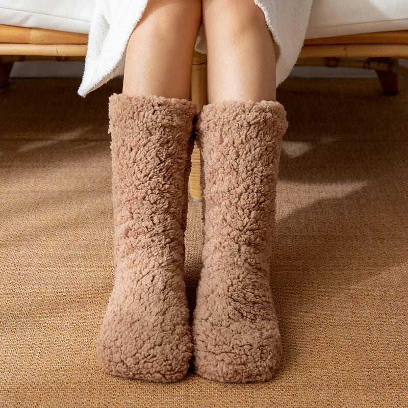 Coraline ultra plush fleece lined mid-calf socks with non-slip bottoms for cozy winter lounging
