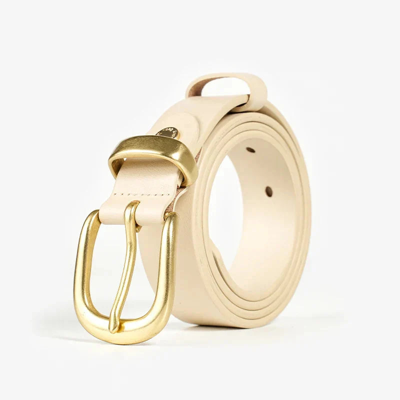 Women's adjustable brown leather belt with classic elegant buckle for all-day comfort and style