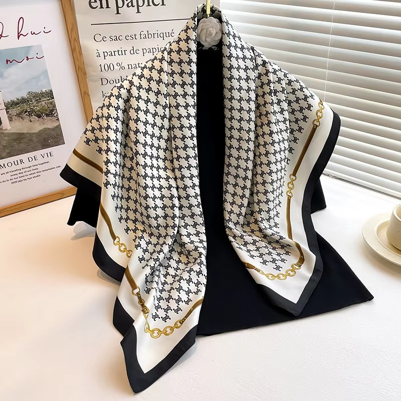 Women's silk square scarf polka dot stripe pattern lightweight 35x35 versatile summer neckerchief
